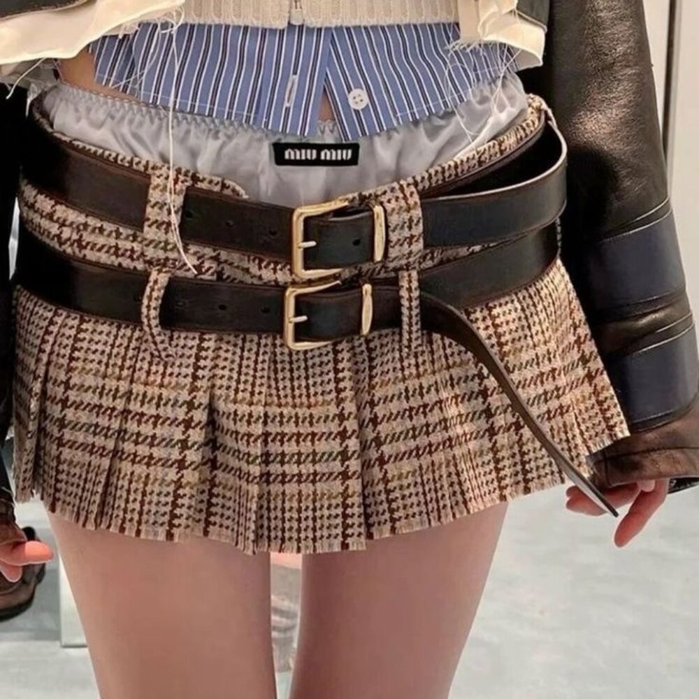 Miu Miu Double Belt Mini Skirt Tartan